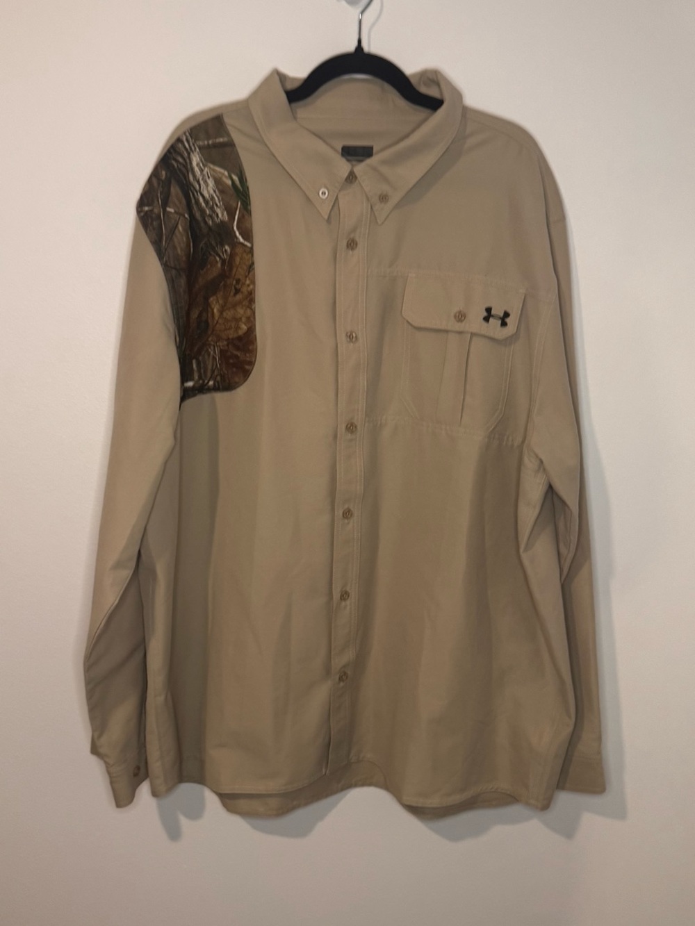 Under Armour Mens 3XL Tan Realtree Camo Shooting Hunting Shirt Long Sleeve